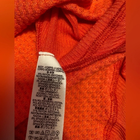 Free People Catalina Orange Waffle Knit Top M - Picture 11 of 13